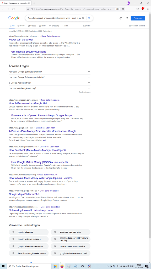 Does the amount of money Google makes when I ask it a question depend on the answer I select?